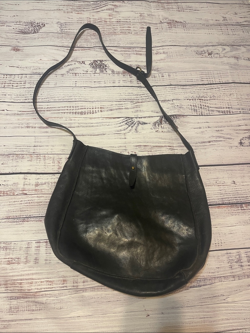 LL Bean Vintage 90s Classic Italian Black Leather Shoulder Bag